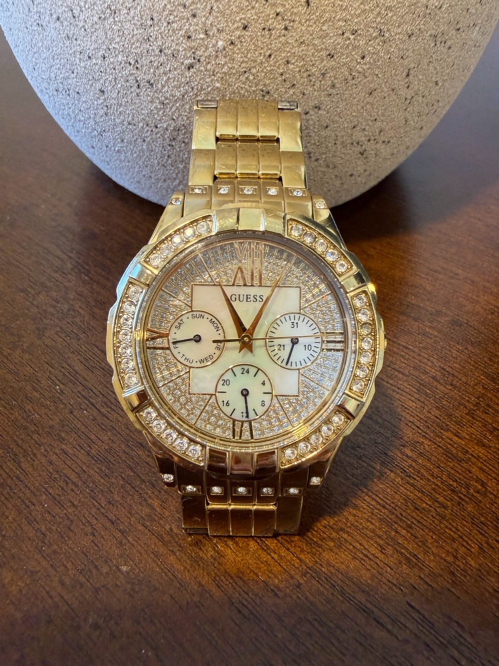 GUESS Gold Tone Crystal Accented Bracelet Watch